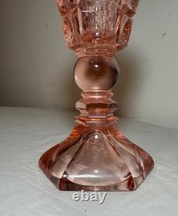 Antique 19th century Westmoreland coinspot pink glass brass whale table oil lamp