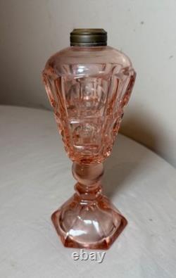 Antique 19th century Westmoreland coinspot pink glass brass whale table oil lamp