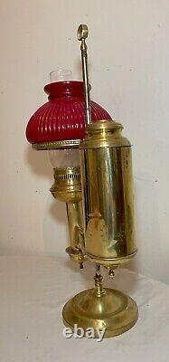 Antique 19th century brass glass imperial 2 tone electric oil student lamp light