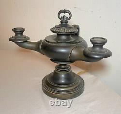 Antique 19th century bronze electrified oil argand genie table lamp lantern