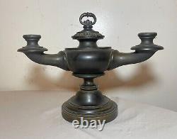 Antique 19th century bronze electrified oil argand genie table lamp lantern