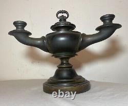 Antique 19th century bronze electrified oil argand genie table lamp lantern