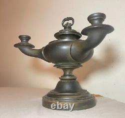 Antique 19th century bronze electrified oil argand genie table lamp lantern