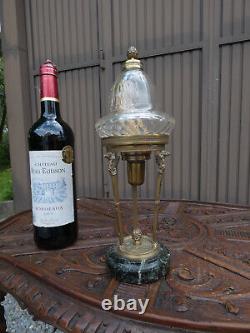 Antique 19thc Empire style oil petrol lamp marble brass eagle Glass