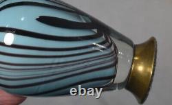 Antique 19thc oil lamp small blue swirl case glass withchimney height 10 original