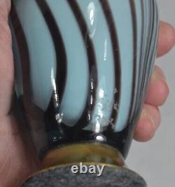 Antique 19thc oil lamp small blue swirl case glass withchimney height 10 original