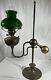 Antique 28 Harvard Style Oil Lamp Student Heavy Brass Green Glass Kerosene VTG