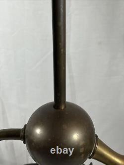 Antique 28 Harvard Style Oil Lamp Student Heavy Brass Green Glass Kerosene VTG