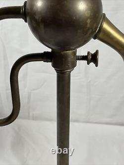 Antique 28 Harvard Style Oil Lamp Student Heavy Brass Green Glass Kerosene VTG