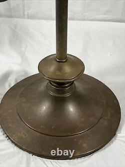 Antique 28 Harvard Style Oil Lamp Student Heavy Brass Green Glass Kerosene VTG