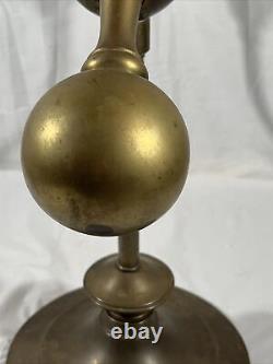 Antique 28 Harvard Style Oil Lamp Student Heavy Brass Green Glass Kerosene VTG
