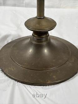 Antique 28 Harvard Style Oil Lamp Student Heavy Brass Green Glass Kerosene VTG