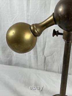 Antique 28 Harvard Style Oil Lamp Student Heavy Brass Green Glass Kerosene VTG