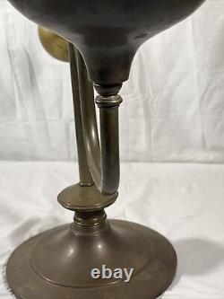 Antique 28 Harvard Style Oil Lamp Student Heavy Brass Green Glass Kerosene VTG