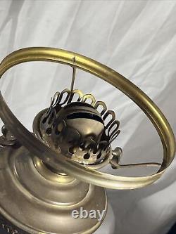 Antique 28 Harvard Style Oil Lamp Student Heavy Brass Green Glass Kerosene VTG