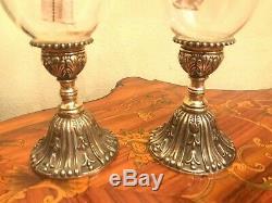 Antique 2 Brass Kerosene Oil Lamps Pair