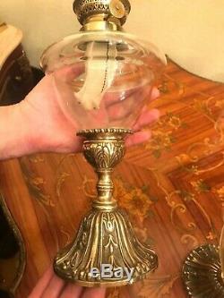 Antique 2 Brass Kerosene Oil Lamps Pair
