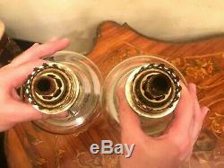 Antique 2 Brass Kerosene Oil Lamps Pair