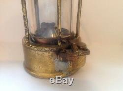 Antique 9 Miners Lamp Lantern Protector Lighting Eccles Brass Glass Oil
