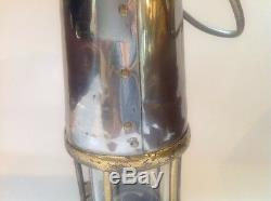 Antique 9 Miners Lamp Lantern Protector Lighting Eccles Brass Glass Oil