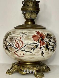 Antique AESTHETIC MOVEMENT 1890's Victorian Hand Painted P & A Oil Lamp GWTW
