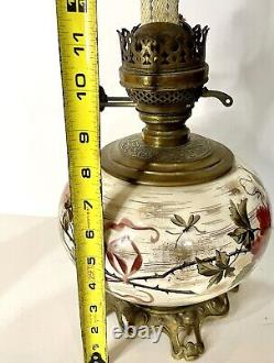 Antique AESTHETIC MOVEMENT 1890's Victorian Hand Painted P & A Oil Lamp GWTW
