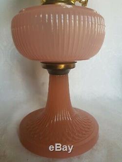 Antique ALADDIN PINK Vertique Kerosene Oil Lamp with Chimney & Shade GORGEOUS RARE