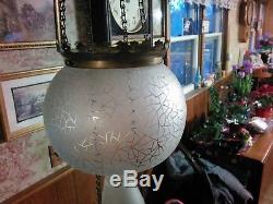Antique Acid Etched Hanging Hall Oil Lamp Complete with Font
