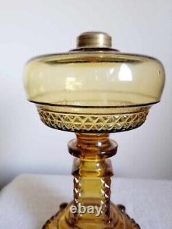 Antique Adams Aquarius Amber Glass Kerosene Oil Lamp