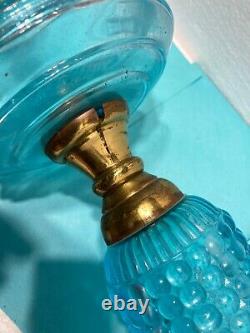 Antique Adams Blue Thousand Eye Oil Lamp Base Electric Convert Type