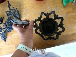 Antique Aguila Kerosene Oil LAMPS Red Glass Clear Shade Wrought Iron Wall Holder