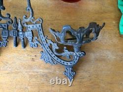 Antique Aguila Kerosene Oil LAMPS Red Glass Clear Shade Wrought Iron Wall Holder