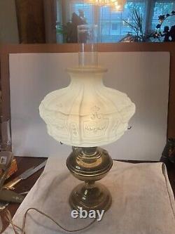 Antique Aladdin # 6 Brass Oil Lamp, Original Frosted Shade & Chimney Electrified