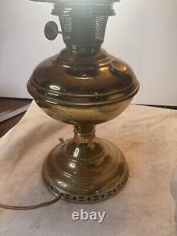 Antique Aladdin # 6 Brass Oil Lamp, Original Frosted Shade & Chimney Electrified