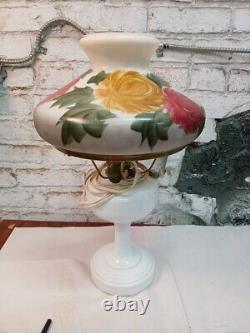 Antique Aladdin Electrified Oil Lamp Model B White base and Floral shade
