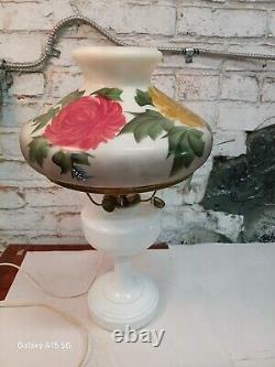 Antique Aladdin Electrified Oil Lamp Model B White base and Floral shade