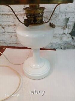 Antique Aladdin Electrified Oil Lamp Model B White base and Floral shade