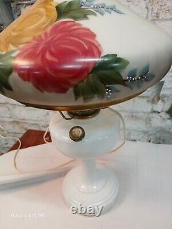 Antique Aladdin Electrified Oil Lamp Model B White base and Floral shade