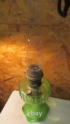 Antique Aladdin Green Crystal Corinthian Oil Lamp & Chimney