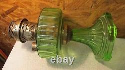 Antique Aladdin Green Crystal Corinthian Oil Lamp & Chimney