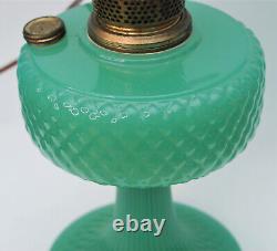 Antique Aladdin Jadeite Green Glass Quilted Oil Lamp Lox On Chimney Moonstone