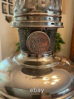Antique Aladdin Nickel Silver Model No 11 Oil Lamp and Chimney USA