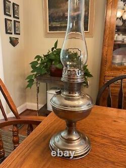 Antique Aladdin Nickel Silver Model No 11 Oil Lamp and Chimney USA