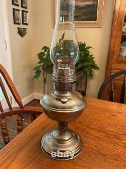 Antique Aladdin Nickel Silver Model No 11 Oil Lamp and Chimney USA