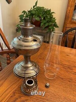 Antique Aladdin Nickel Silver Model No 11 Oil Lamp and Chimney USA