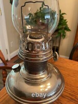 Antique Aladdin Nickel Silver Model No 11 Oil Lamp and Chimney USA
