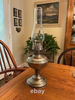 Antique Aladdin Nickel Silver Model No 11 Oil Lamp and Chimney USA