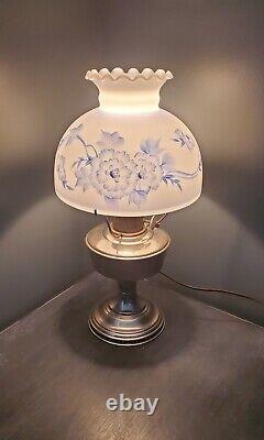 Antique Aladdin No 12 Nickel Oil Lamp Converted With Hand Painted Floral Shade