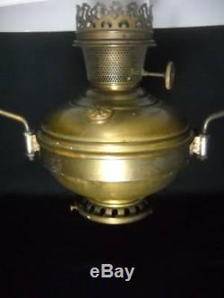 Antique Aladdin No 6 Hanging Oil Lamp withBrass Font and Original Shade