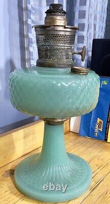 Antique Aladdin Nu-Type Model B-86 Moonstone Diamond Quilt Oil Lamp Jadeiti